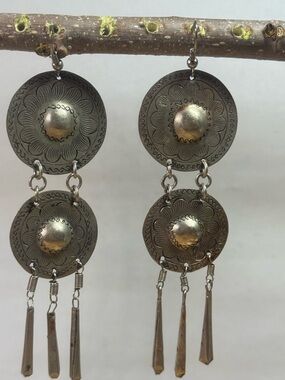 Handcrafted Silver-Tone Double Disc Dangle Earrings